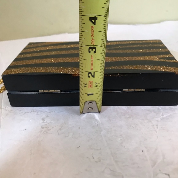 Lulu NYC NEW Zebra Acrylic Box Clutch Glitter Crossbody Shoulder Bag Gold Black - Picture 14 of 16